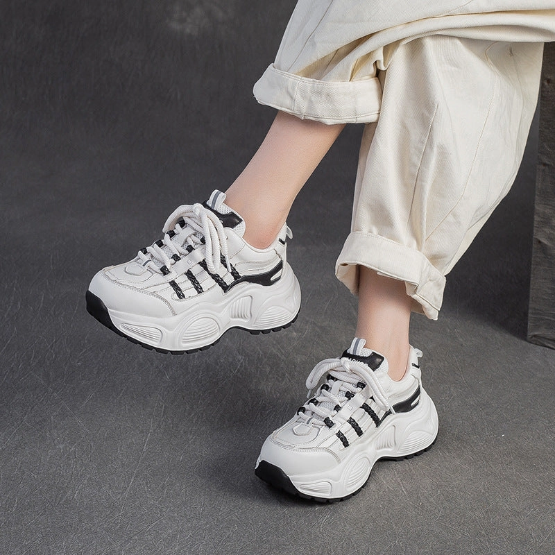 Sneakers Film Women's Fashion Quilted Leather Chunky Platform Sneakers