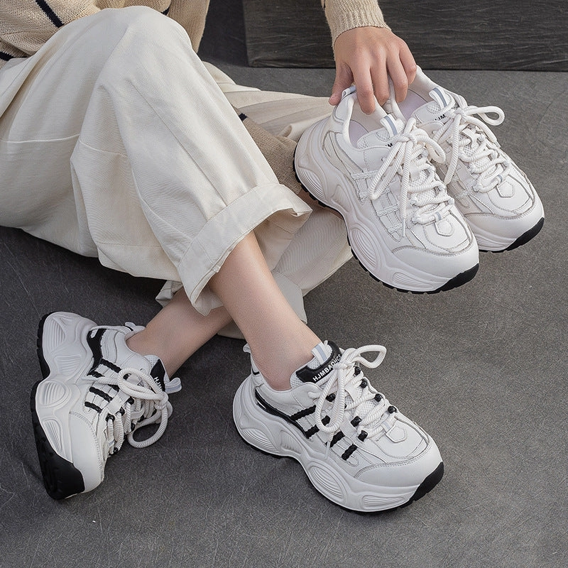 Women's Fashion Quilted Leather Chunky Platform Sneakers Sporting Goods Sneakers