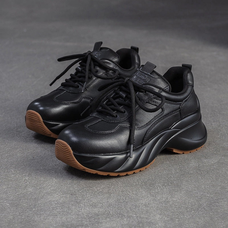 Women's Minimalism Plain Leather Platform Casual Sneakers Crime London Sneakers
