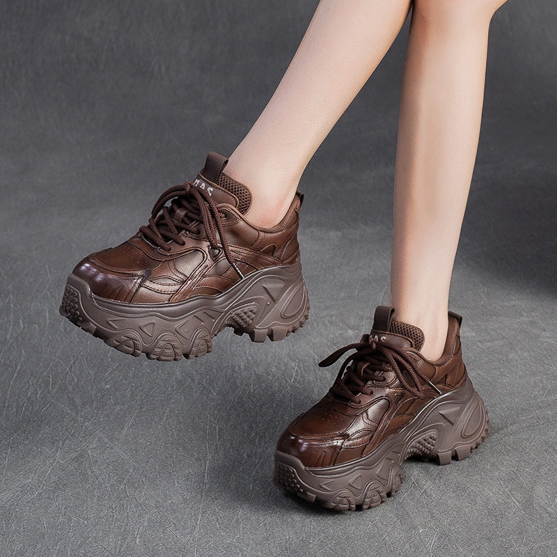 Best Sneakers For Back Pain Women's Plain Leather Chunky Platform Sneakers