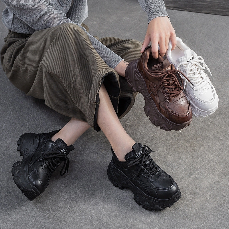 Sneakers Websites Women's Plain Leather Chunky Platform Sneakers