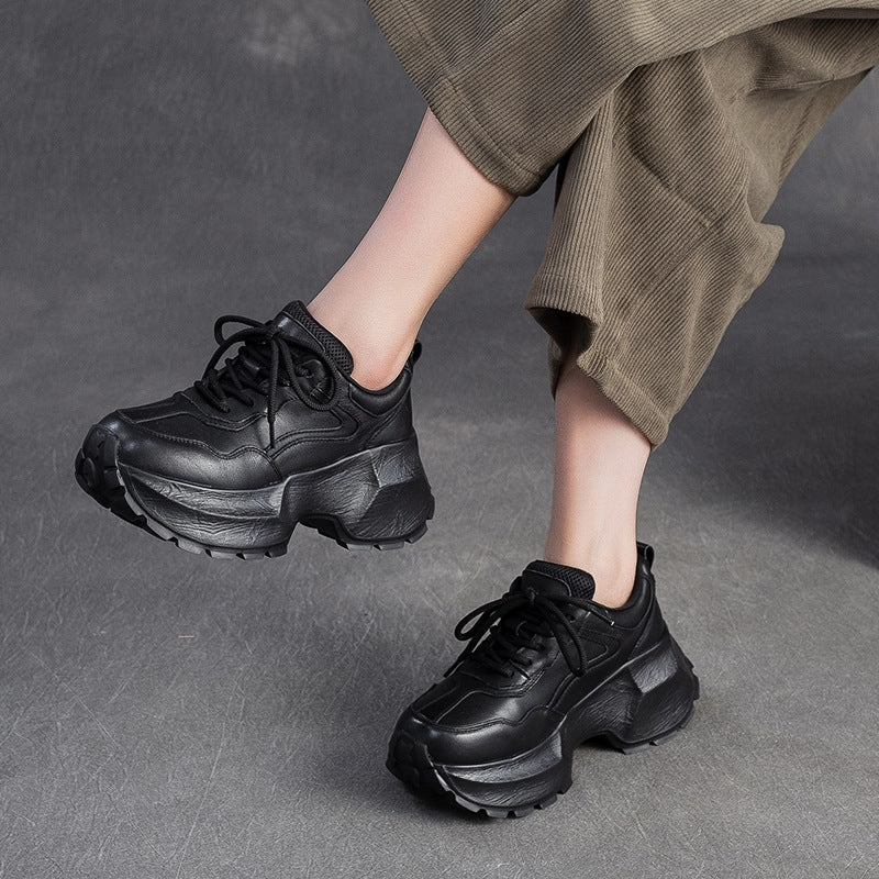 Women's Plain Quilted Leather Chunky Platform Sneakers And1 Sneakers