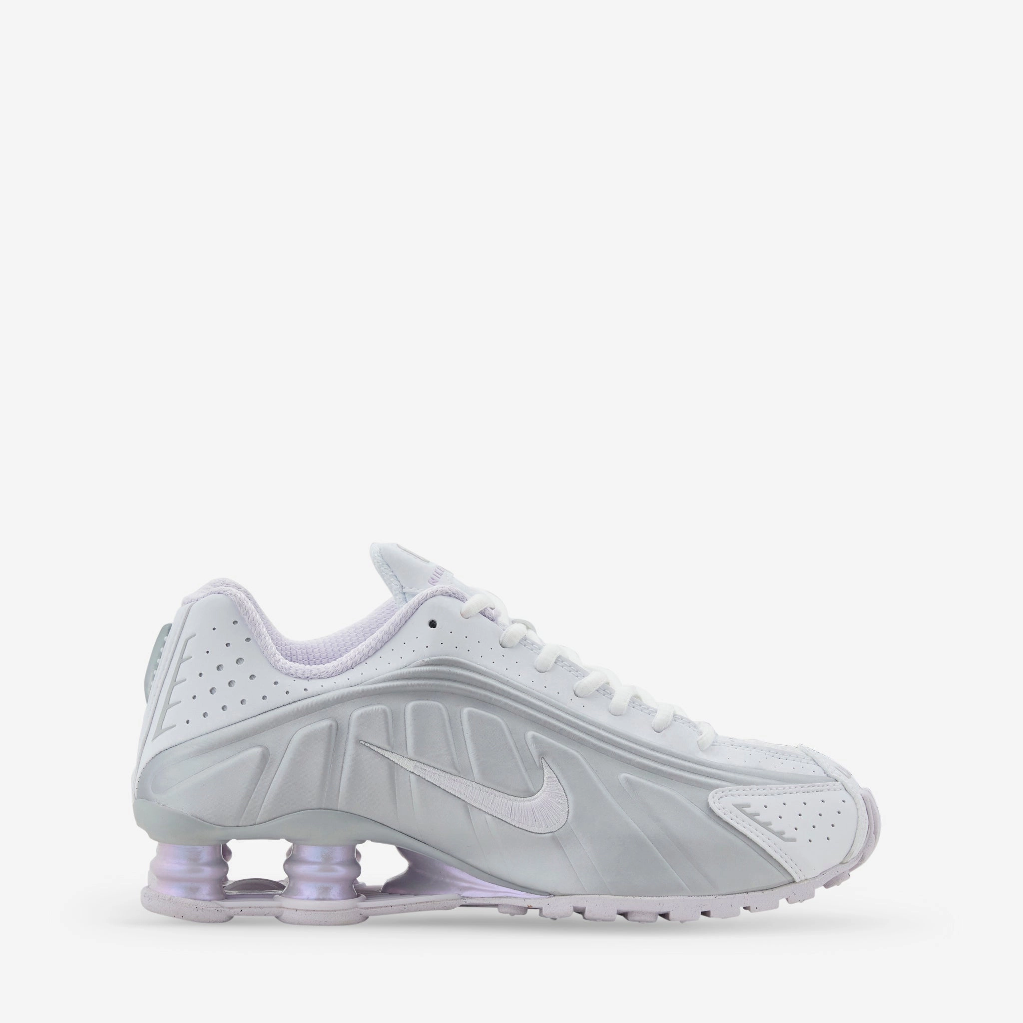 Women's Shox R4 White | Barely Grape | MTLC Platinum Nike Running Shoes Sale