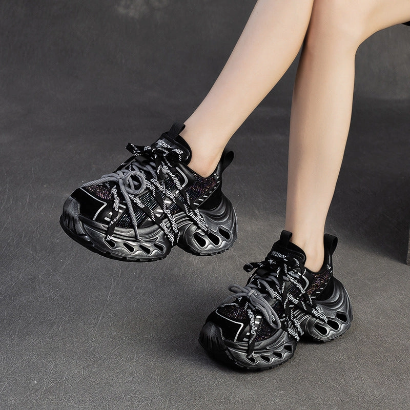 Women's Stylish Rhinestone Chunky Platform Dad Sneakers Cheap Sale Sneakers