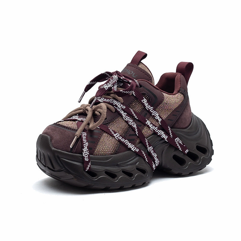 Women's Stylish Rhinestone Chunky Platform Dad Sneakers Crib Sneakers