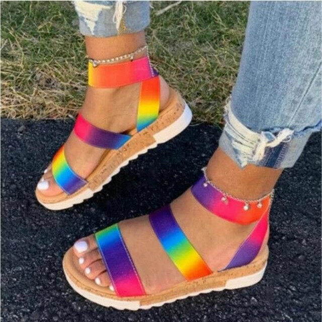Braided Sandals Women Summer Ankle Strap Sandals Rainbow Color Platform Wedges  Heel Peep Toe Fashion Casual Beach Ladies Shoes Zapatos De Mujer