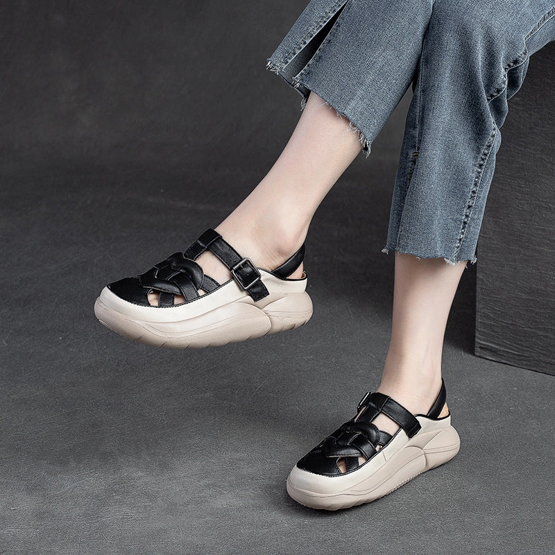 Women Summer Plaited Leather Thick Soled Sandals Zappos Sandals