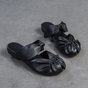 Women Summer Retro Soft Leather Casual Slides Sandals Arch Support For Sandals