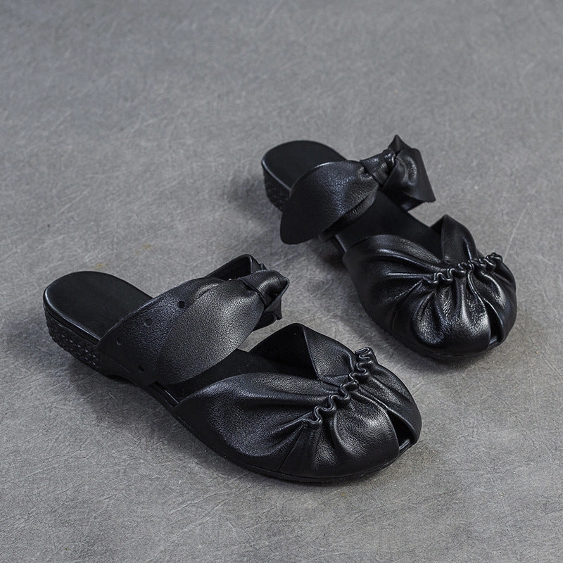 Women Summer Retro Soft Leather Casual Slides Sandals Vs Sandals