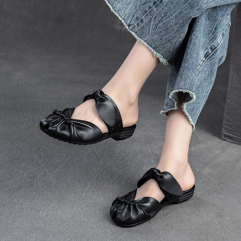 Sandals Qvc Women Summer Retro Soft Leather Casual Slides Sandals