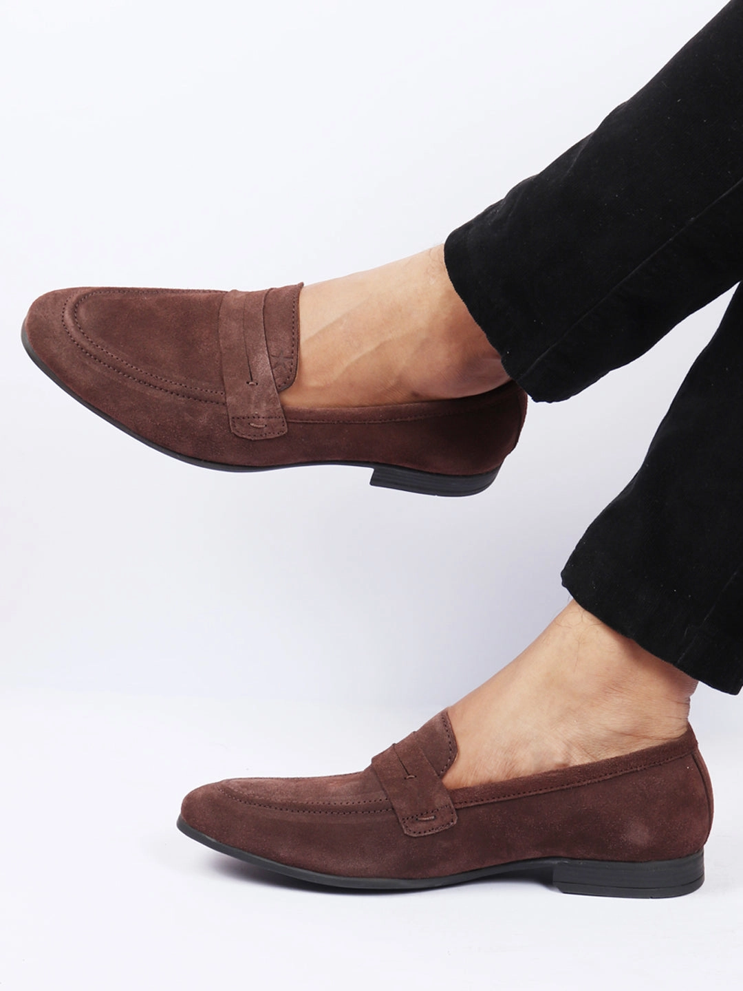 Flat Shoes Casual Men Brown Suede Leather Outdoor Penny Loafer Shoes