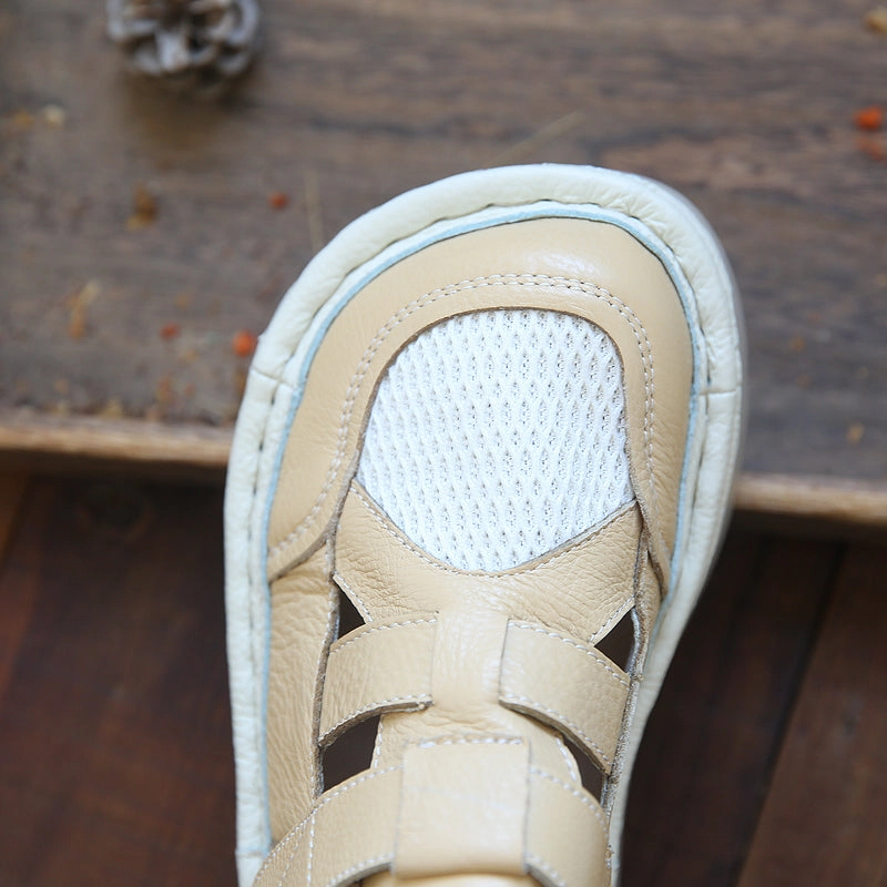 Slip-on Sandals Women Casual Cowhide Mesh Patchwork Thick Soled Sandals