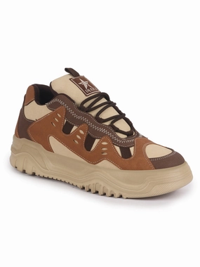 Men Brown Retro Design Colorblocked Athletic-Inspired Casual Chunky Sneaker | Mid-Top Streetwear Shoes With Rugged Sole Nike Waffle Debut Sneakers