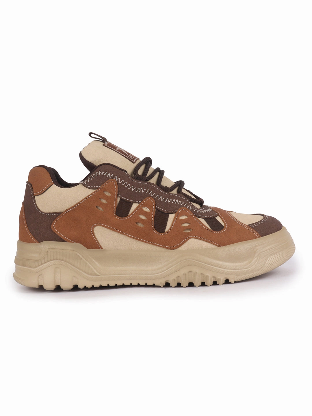 Men Brown Retro Design Colorblocked Athletic-Inspired Casual Chunky Sneaker | Mid-Top Streetwear Shoes With Rugged Sole Sneakers Sporting Goods