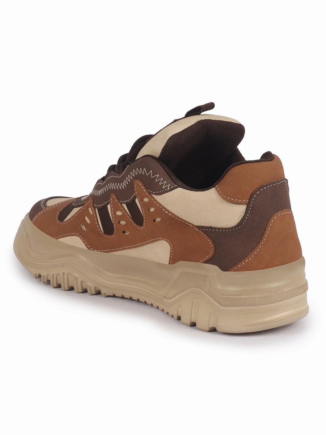 Men Brown Retro Design Colorblocked Athletic-Inspired Casual Chunky Sneaker | Mid-Top Streetwear Shoes With Rugged Sole Roshe Sneakers